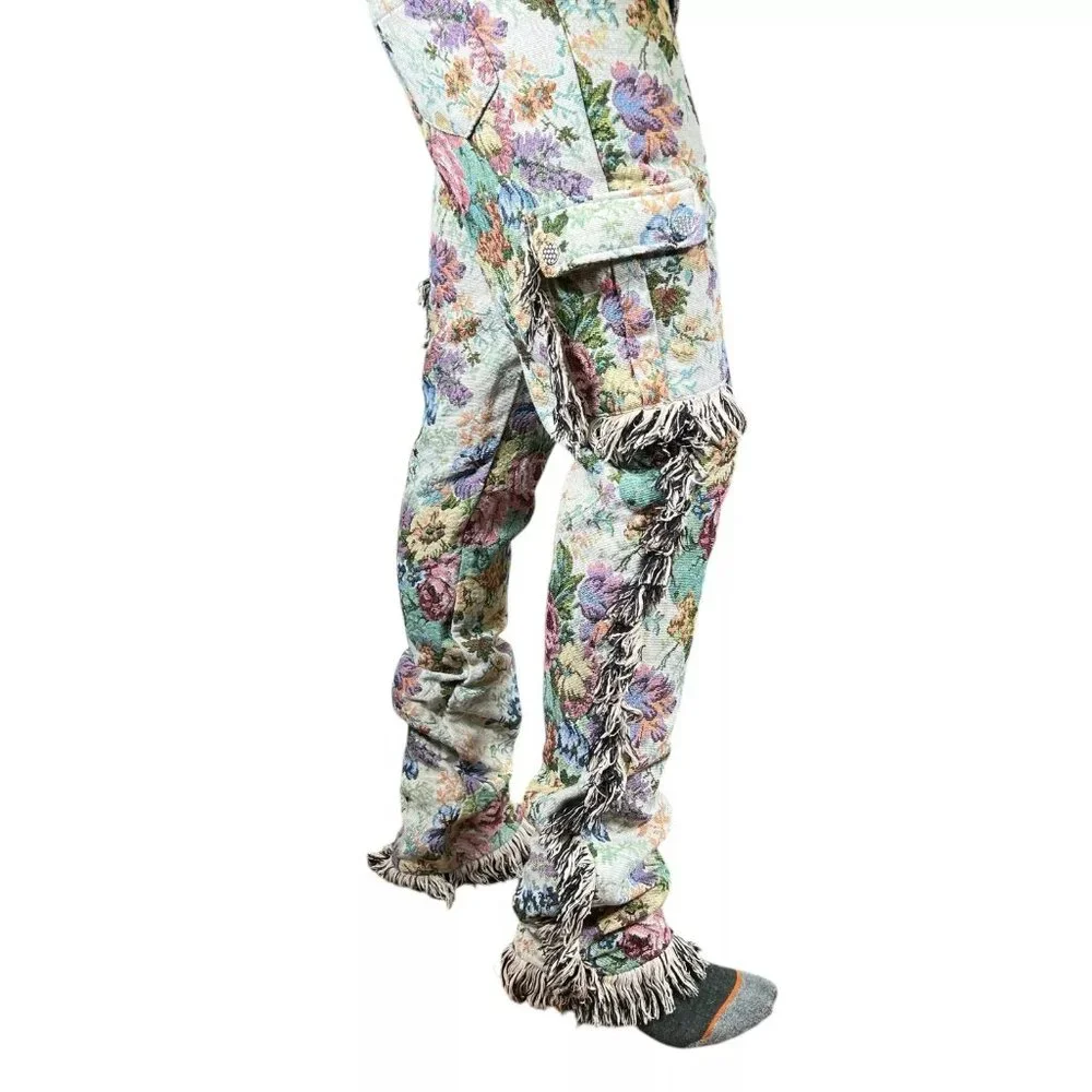 Vintage Guapi Floral Tapestry Mid Rise Frayed Edge Cargo Trouser Pants Size 30 - Picture 5 of 16